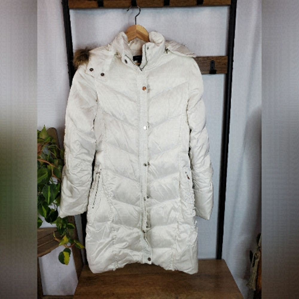 DANIER leather womens white long goose down jacket. Size xs. EUC - Picture 2 of 13